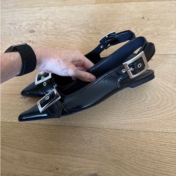 ASOS Ballet Flats Buckle Pointed Toe Legion Size US7 Black Patent - Picture 3 of 7